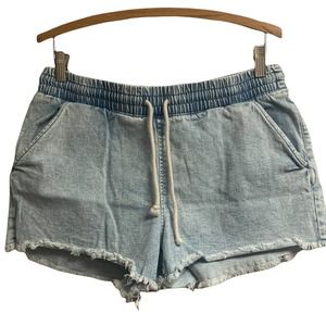 High waisted elastic waistband denim cutoff shorts